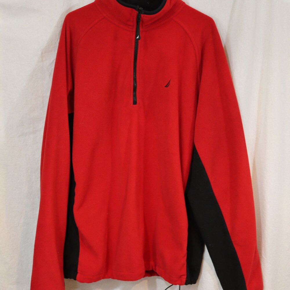Vintage Nautica 90s y2k Red Fleece 1/4 zip Pullover Sweater Mens XXL Streetwear